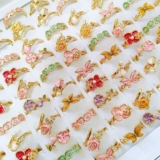 Wholesale 50Pcs Mixed Rings Dripping Rhinestone Flower Alloy Women Jewelry