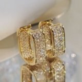 3 Colors Womens 14K Gold Plated Sparkling Iced CZ Hoop Huggie Earrings