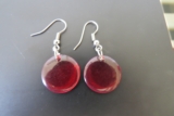 Red Acrylic Drop Earrings Round Disc Dangle Metal Hooks Quirky Fashion Jewellery