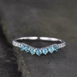 2Ct Round Simulated Aquamarine 14K White Gold Plated Women’s Wedding Band Ring