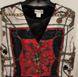 Vintage Equestrian Print Vest Academia Preppy Derby Heritage Gold Button Womens