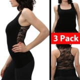 Women Racerback Tank Top Lace Sleeveless Shirt Yoga Dance Mesh Shirt (3 Pack)