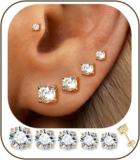 5 Pairs 14K Gold Plated Stud Earrings for Women, Hypoallergenic Earring Sets for