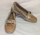Sperry Top Sider Boat Shoes Tan Canvas & Leather Deck Flats  SZ 9.5