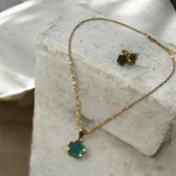 Stunning Green Clover Jewelry Set – Gold & Malachite Style necklace and ring