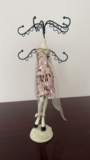 Mannequin Shaped Desktop Jewellery Holder. Pink and White