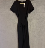 Lane Bryant Wide Leg Pant Jumper Women 18 Black Stretch Round Neck Short Sleeve