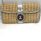 Kate Spade Tan Woven Straw Clutch with Silver Leather Trim
