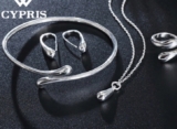 Quality 925 Silver Drop Jewellery 4 Pcs Set Necklace Bracelet  Ring Earrings UK