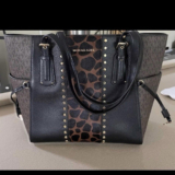 Michael Kors Women’s Black Leopard Print Tote Studded Gold HW Strap Pockets