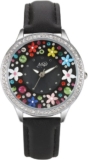 Didofa 242893 Womens Bedazzled Design Quartz Wrist Watch Floral Silver/Black