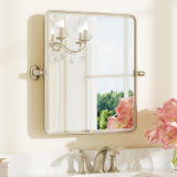 Modern Brushed Nickel Pivot Mirror 20″x24″ for Bathroom, Silver Beveled Edge