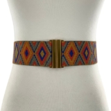 Women Black Elastic Waistband Fashion Collection Belt Gold Metal C Buckle S M