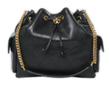 Authentic Tory Burch Charlie SMALL Quilted Drawstring Shoulder Bag Black NWT