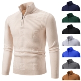 Mens Quarter Zip Jumper Knitted Turtleneck Pullover Winter Slim Fit Warm Sweater