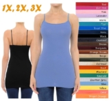 Plain Basic Long Tank Top Adjustable Spaghetti Strap Cotton Camisole Plus Size