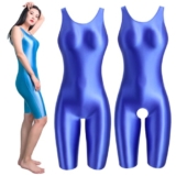 MJINM Women Lady Jumpsuits Playsuits Overalls Wetlook Shiny Tights Leotard Pants