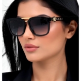Gold Square Fashion Sunglasses Gradient Black Lenses Women Luxury Style Female