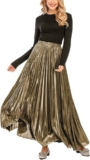 Women’s Premium Metallic Shiny Shimmer Accordion Pleated Long Maxi Skirt