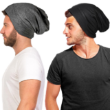 Geyoga 2 Pcs Silk Satin Bonnet for Sleeping Men Silk Satin Beanie with Adjustabl