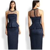 NWT David Meister Illusion Peplum Sleeveless Gown msrp$679  lowest  price vgowns