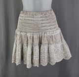 Cartolina Women’s Brown White Striped Cotton Eyelet Smocked Pleated Skirt XS