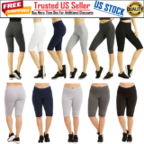 Capri Leggings Cotton Biker Shorts Knee Spandex High Waist Women Yoga Fitness