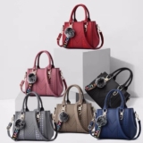 Women Leather Embroidery Messenger Bag Handbag Hair Ball Ladies Shoulder Bag