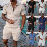Mens 2-Piece Set POLO Outfit Shirts and Shorts Set T-Shirt Summer Short Sleeve