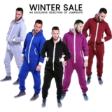 Unisex All in One 1Onesie Mens Plain Jumpsuits Full Zip Fleece Hooded Pajamas