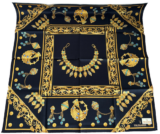 RARE Vtg TRUSSARDI Baroque Gold Jewelry Handkerchief Scarf 20″ Japan Cotton