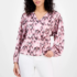 Women’s pink Solid V-Neck Long Sleeve Button Front Blouse