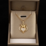 Women’s Fashion Jewelry Cubic Zircon Gold Heart Crown Pendant Necklace 479