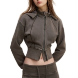 Women’s Fleece Zip Up Cropped Hoodie Workout Jacket Long Sleeve Sweatshirts
