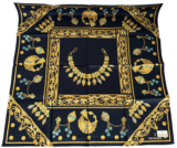 RARE Vtg TRUSSARDI Baroque Gold Jewelry Handkerchief Scarf 20″ Japan Cotton