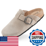 Fitory Womens Clogs Slip-On Potato Shoes Leather Mules Suede Cork Footbed Taupe