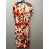 Tiana B Dress Women Large Red Floral Twist Front Sheath Short Sleeve Office