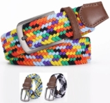 New Men’s Women Belt Multicolor Woven Braided Canvas Elastic Jeans Belts Buckle