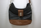Women Crossbody Bag Grain Leather Black & Brown Zip Up Casual Outings With Charm