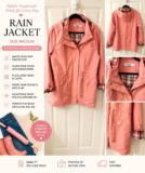 Polydeer Women’s Pink Hooded Rain Coat Mid-Length Lightweight Zip Size M