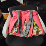 Pink Floral Tote Bag Zip Closure Black Lined Inner Pockets Double Handles