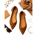 Reden Leopard Print Ankle Strap Ballet Flats Womens 39 Chic Neutral Style in GUC