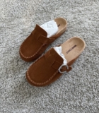 Minnetonka 1541 Women Stone Gray Leather Western Buckle Mule Block Heel Clogs 8