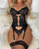 3-PCS Women’s Sexy-Lingerie Babydoll G-string Stockings Underwear Lace Nightwear