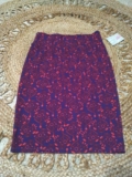 LuLaRoe Cassie Women Purple Red Floral Knit Pencil Skirt Pull On Size M
