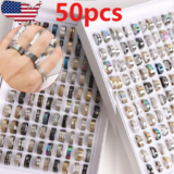 50pcs Girl Fashion Wedding Ring Bulk Lot Mixed STAINLESS STEEL Rings Wholesale