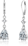 Sterling Silver Teardrop Earrings for Women Cubic Zirconia Silver Drop Leverback