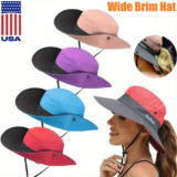 Women’s Summer Bucket Hat Sun UV Ponytail Wide Brim Boonie Protection Travel Cap