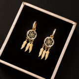 Women’s Fashion Jewelry Gold Feather Dream Catcher Boho Drop Earrings 1-172