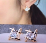 Womens Square Pierced Gold  Crystal Zircon Stud Earrings